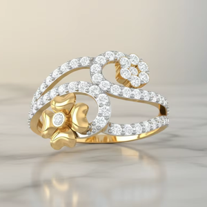 Nouvelle conception élégante, bague double à motif floral, or bicolore, anniversaire, romantique, bijoux fins, cadeau pour elle - Product Image 1