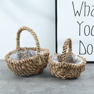 Handmade Seagrass Rustic Small Storage <b>Basket</b> with Handle Natural Woven <b>Flower</b> Gift <b>Basket</b> Eco Friendly Planter <b>Basket</b> Wholesale - Product Image 5