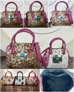Bolsos de Cuero Vacuno Auténtico Estilo Vintage Western, Bolsos de Viaje Unisex Hechos a Mano Multiusos, Cuero con Pelo, Perfectos para Mujeres - Product Image 3