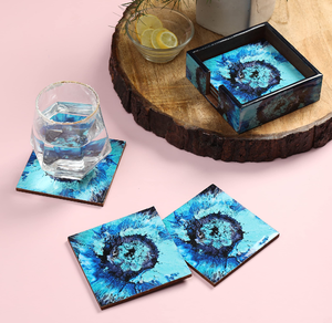 Modern Blue Abstract Wooden Coasters Square Shape Handmade Finished High Quality Table Organizer <b>Placemats</b> - Product Image 1