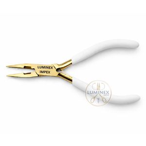 Pince à bec long en acier inoxydable avec coupe-fil, manche blanc et embout doré, outil de bijouterie de qualité supérieure pour la coupe de fil et la perlage - Product Image 1