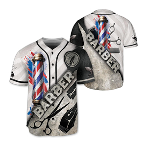 New arrival barber workwear Custom logo sublimation Washable smock Barber T shirt Baseball jersey style - Product Image 6
