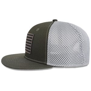Casquette Trucker Unisexe 6 Panneaux Vert Olive avec Dos en Maille et Applique Drapeau Américain sur le Devant, Ajustement Réglable, Chapeau Décontracté pour Adulte - Product Image 3