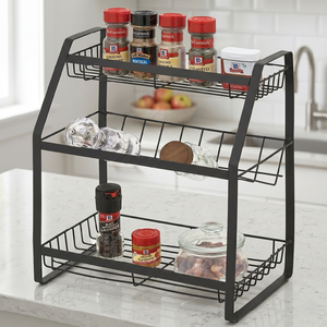 Home <b>Storage</b> Japanese Style Metal <b>Kitchen</b> 3 Tier Bottle <b>Storage</b> Rack <b>Shelf</b> Black DIY MIT Standing Type - Product Image 2