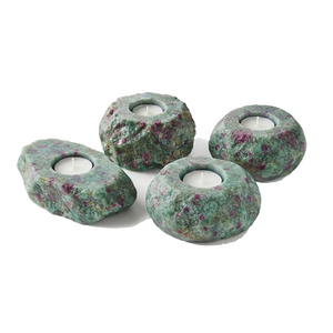 Support de bougie en pierre naturelle sculptée à la main en agate rubis fuchsite, pierre précieuse de guérison, vente en gros - Product Image 6