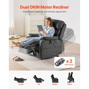 Poltrona Reclinabile Elettrica a Doppio Motore con Massaggio e Riscaldamento per Anziani, Trapuntata con Porta USB e 2 Corde Anti-Caduta - Product Image 3