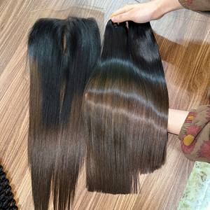 Extensions de cheveux humains bruts ultra-lisses en mèches avec closure en dentelle et frontal en dentelle pour perruques en cheveux humains Lace Front - Product Image 1