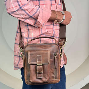 Luxury Designer Fashion Trendy Full Grain Leather Men's <b>Messenger</b> <b>Bag</b> Cow Leather Crossbody Shoulder <b>Bag</b> with Flap Buckle Pocket - Product Image 5