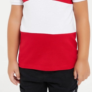 Polo pour garçons, manches courtes, à blocs de couleur, rayé, tricoté, décontracté, coupe classique, rouge et blanc - Product Image 4