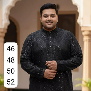 Ensemble Kurta Pajama Traditionnel Indien pour Homme, Style Gujarati Chikankari, pour Mariage et Diwali, en Viscose Lourde de 18 kg, Infroissable, avec Broderie Élégante - Product Image 1