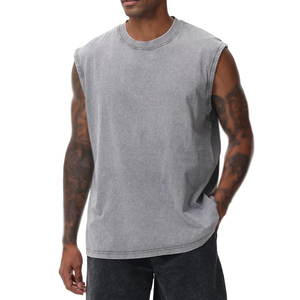 Customized Logo Men Tank Top Streetwear <b>Drop</b> Armhole Sleeveless Tee Vintage Style Gym Vest For Men Custom Color Tank Tops - Product Image 3