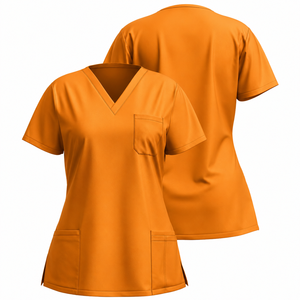 Ensemble de blouses d'infirmière unisexe orange, col en V, manches courtes, pantalon uniforme, vêtements de travail médicaux pour hôpital, tissu tissé en coton et polyester - Product Image 1