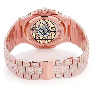 Reloj de Lujo con Incrustaciones de Diamantes Moissanite VVS1, Forma de Cojín, Tono Rosa, Acero Inoxidable, para Hombre y Mujer - Product Image 4