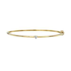 Classic Single Diamond Solitaire <b>Bangle</b> 14K 18K Solid Gold Prong <b>Set</b> Round Lab Grown Minimalist Modern Luxury Bracelet Wholesale - Product Image 3