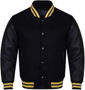 Veste de baseball Varsity sur mesure, respirante, en laine avec fourrure de mouton et manches en cuir jaune, taille homme S-XL - Product Image 5