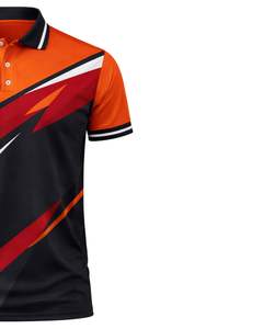 Camiseta Polo Personalizada para Hombre, Naranja, Negra y Roja, Manga Corta, Estampado Geométrico, Transpirable, de Poliéster, Deportiva, Casual, para Golf y Entrenamiento - Product Image 4