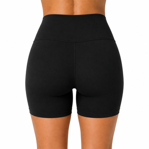 Shorts de compression noirs taille haute pour femme, coupe sportive, respirants, tricotés, pour l'entraînement, le yoga, la course et le cyclisme - Product Image 4
