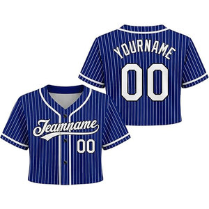 Maillot de baseball personnalisé élégant pour femme, coupe courte, rayé bleu et blanc, 100 % polyester, pour le jour du match de softball - Product Image 1