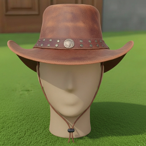 Premium Quality custom made Handmade Brown Leather Cowboy <b>Hat</b> Rustic Western Studded Concho <b>Band</b> Outdoor Style - Product Image 4