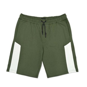 Men's Olive Green Solid Color Cotton Shorts With Drawstring <b>Elastic</b> Waist Casual Knitted Side Stripe Design - Product Image 1