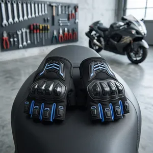 Gants de moto unisexes mi-doigts avec protection rigide des articulations, bleu-noir, design d'été pour le cyclisme avec confort amélioré - Product Image 2