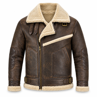 Veste en cuir aviateur marron pour homme avec doublure en fourrure chaude, boucles réglables et poches utilitaires