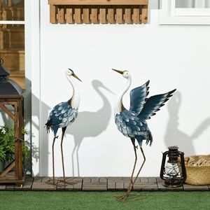 Ensemble de 2 statues de héron bleu pour jardin, 29'' et 27,5'', sculptures d'oiseaux debout pour la décoration de pelouse, patio et jardin - Product Image 2