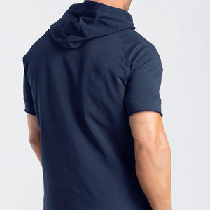 Men Blue <b>Short</b> <b>Sleeve</b> <b>Hoodie</b> Skull Print Casual Wear Breathable Cotton Hooded Sweatshirt Regular Fit Winter High Street Custom - Product Image 2