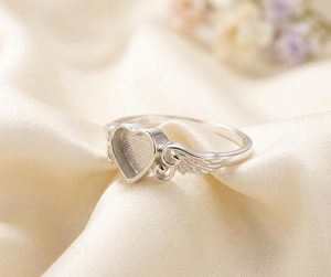 925 Sterling Silver Angel Wing Heart Bezel Ring Blank 6mm Resin Art DIY Ring Base for Breastmilk Jewelry <b>Memorial</b> <b>Keepsake</b> Craft - Product Image 2