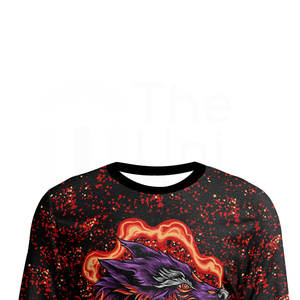 Sweat-shirt à col rond imprimé flamme de loup violet pour homme, pull décontracté, coupe régulière, tricoté en polyester, vêtement d'automne - Product Image 3