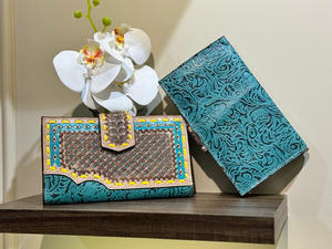 กระเป๋าสตางค์หนังสไตล์ตะวันตกเคสโทรศัพท์หนังแกะด้วยมือสีเทอร์ควอยซ์มีสไตล์กระเป๋าสตางค์ดีไซน์ใหม่ใช้งานได้หลากหลาย - Product Image 5