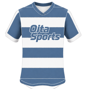 Steel <b>Blue</b> <b>White</b> Short Sleeve Rugby Jersey Crew Neck <b>Striped</b> Rugby Shirt Athletic Performance Training Match Team Sportswear - Product Image 1