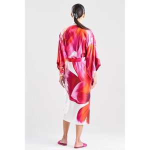 Kimono largo de satén con estampado floral, ecológico, lavable, de cintura natural, elegante para mujer. - Product Image 3