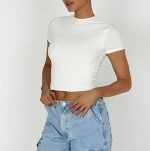 Custom High Quality Plain Short Sleeve T-Shirt Crop <b>Top</b> Tshirt Blank Cotton Girl <b>Y2K</b> Baby Tee for Women - Product Image 4