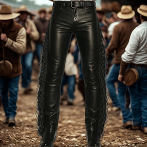Chaps de Cuero Genuino para Hombre, Estilo Western, Corte Regular, con Flecos y Cierre de Hebilla, para Montar a Caballo, Protección, Empaque Personalizado - Product Image 3