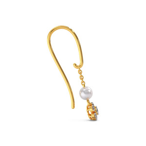 Floral Bloom Diamond <b>Threader</b> Drop <b>Earrings</b> with White Stone Chain Accent - Product Image 1
