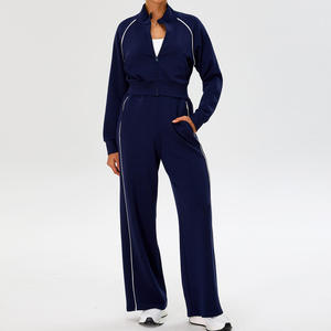 Conjunto Deportivo de 2 Piezas para Mujer, con Cierre Completo, con Franjas, Holgado, Informal, para Correr, Fitness, Chándal para Mujer - Product Image 1