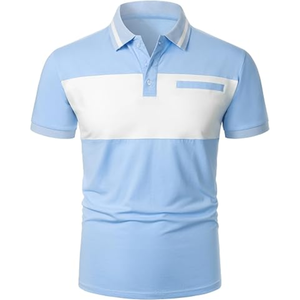 Camiseta de Golf Casual de Algodón para Hombre, de Manga Corta, con Bloques de Color Sólido, Cuello en Contraste, Bolsillo Frontal, Antiarrugas - Product Image 1