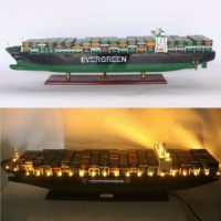 E.VER.GREEN CONTAINER SHIP LIGHTS Maqueta de Madera Hecha a Mano, Pulida y Pintada, Decoración para el Hogar, Expositor, Souvenir, Negocio