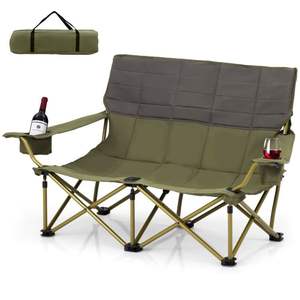 Green Oversized Folding <b>Loveseat</b> Camping Chair with Cup Holders & Thick Padding for <b>Outdoor</b> Camping Furniture - Product Image 4