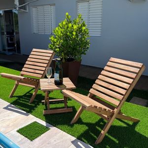 Conjunto de Sillas de Jardín de Madera de Teca con Mesa, Muebles de Patio Contemporáneos, Reclinables Manuales Plegables para Uso en Patio - Product Image 1
