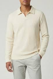 Polo à manches longues en maille gaufrée pour homme avec logo personnalisé, coton premium texturé, respirant, coupe ajustée, style business décontracté - Product Image 3
