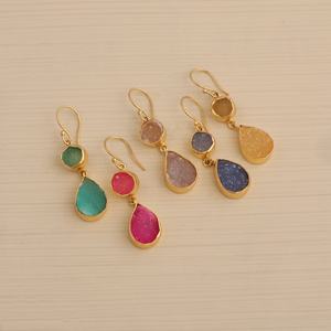 ต่างหูแบบเกี่ยวห้อยสไตล์โบฮีเมียนสีชมพูทำด้วยมือชุดคอลเลตชุบทองอัญมณีดีไซน์โดดเด่น - Product Image 6