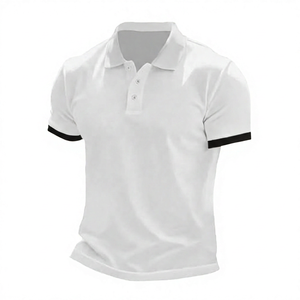 Polo de Manga Corta Blanco para Hombre con Detalle Rojo, Informal, de Algodón Transpirable, Corte Regular, Diseño de Color Sólido - Product Image 4