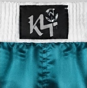 Shorts de boxe K4 unisexe bleu sarcelle polyester/coton respirant coupe ample pour adulte, vêtement d'arts martiaux mixtes avec logo imprimé sur le devant 140g - Product Image 5