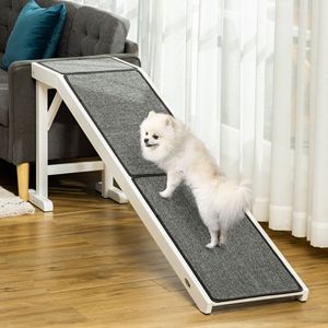 Rampa Plegable para Perros con Plataforma Superior Antideslizante Gris y Blanca, Accesorio Conveniente para Camas de Mascotas - Product Image 1
