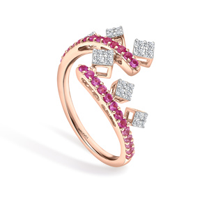 Anillo Moderno con Gema Rosa y Acentos de Piedras Blancas en Racimo, Anillo de Declaración en Oro Rosa con Engaste de Garras, Oro 10K 14K 18K, Plata 925 935 - Product Image 2