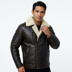 Veste en cuir noire pour homme, style moto, avec doublure zippée, coupe-vent, pour l'hiver - Product Image 5