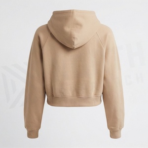 Sweat à capuche court surdimensionné pour femme avec logo personnalisé OEM, col à capuche, manches raglan longues et poches kangourou, plusieurs couleurs - Product Image 2