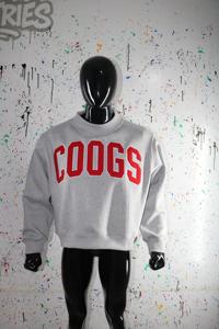 COOGS HEATHER GREY <b>Mock</b> <b>Neck</b> Sweatshirt 100% RED Applique Embroidery wide <b>neck</b> Sweatshirt Finer Threads - Product Image 2